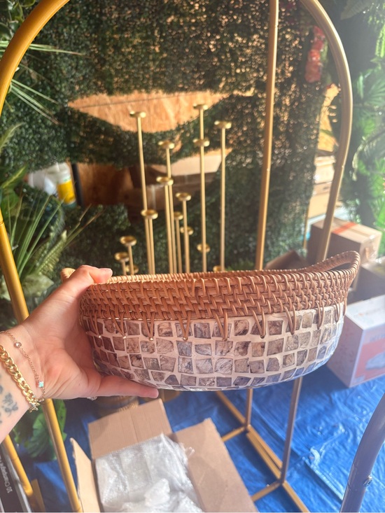 Other - Woven Rattan and Stone Mosaic Decorative Basket - Brown